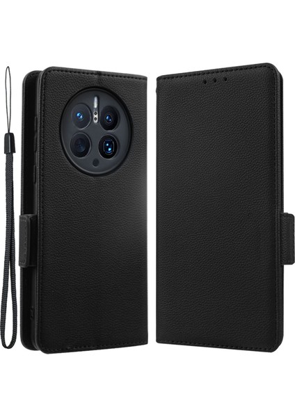 Huawei Mate 50 Pro 4g Manyetik Litchi Doku Cüzdan Katlanabilir Stand Pu Deri Kapaklı Telefon Kılıfı Kayışlı (Yurt Dışından)