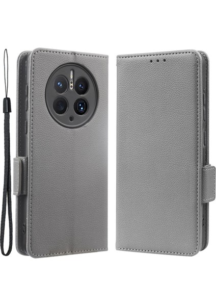 Huawei Mate 50 Pro 4g Manyetik Litchi Doku Cüzdan Katlanabilir Stand Pu Deri Kapaklı Telefon Kılıfı Kayışlı (Yurt Dışından)