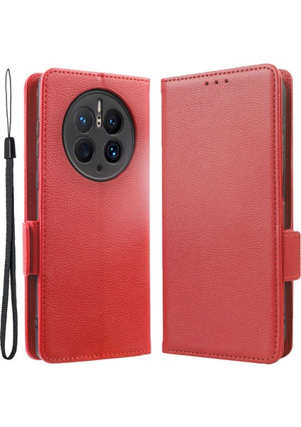 Huawei Mate 50 Pro 4g Manyetik Litchi Doku Cüzdan Katlanabilir Stand Pu Deri Kapaklı Telefon Kılıfı Kayışlı (Yurt Dışından)