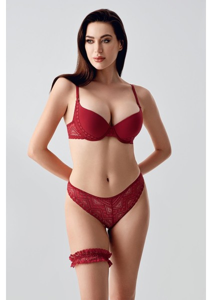 Push-Up Dolgulu Bacak Bantlı Sütyen Takım C14155 Bordo