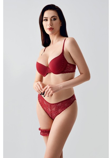 Push-Up Dolgulu Bacak Bantlı Sütyen Takım C14155 Bordo modelleri