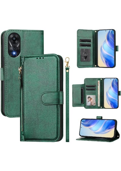 Oppo A78 4g Kart Tutucu Fermuar Pu Deri Manyetik Için Flip Case (Yurt Dışından)