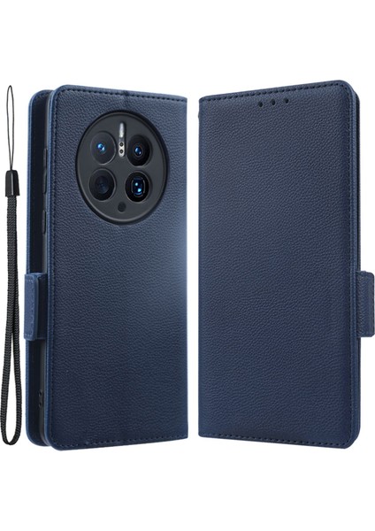 Huawei Mate 50 Pro 4g Manyetik Litchi Doku Cüzdan Katlanabilir Stand Pu Deri Kapaklı Telefon Kılıfı Kayışlı (Yurt Dışından)