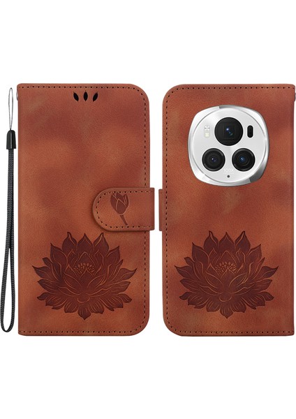Honor Magic6 Pro 5g Deri Lotus Telefon Kılıfı Cüzdan Kartlıklı (Yurt Dışından)