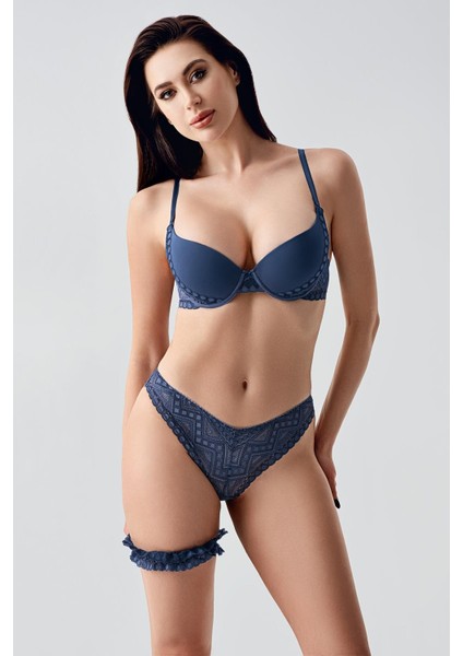 Push-Up Dolgulu Bacak Bantlı Sütyen Takım C14155 Antrasit
