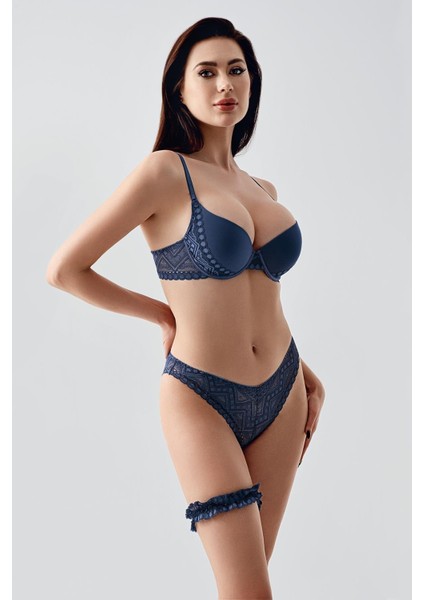 Push-Up Dolgulu Bacak Bantlı Sütyen Takım C14155 Antrasit