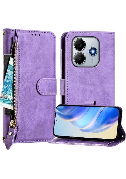 Xiaomi Poco M7 Pro 5g Premium Fermuarlı Deri Çapraz Askılı Uzun Askılı Cüzdan Kılıf Kapaklı Kartlıklı (Yurt Dışından)