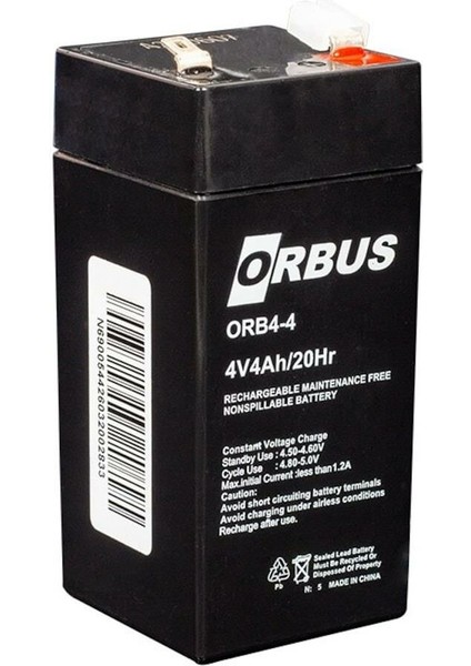 4 Volt 4 Amper Akü Orbus-Ölçüler 45*45*10 Mm.0,44 kg