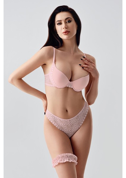 Push-Up Dolgulu Bacak Bantlı Sütyen Takım C14155 Pudra