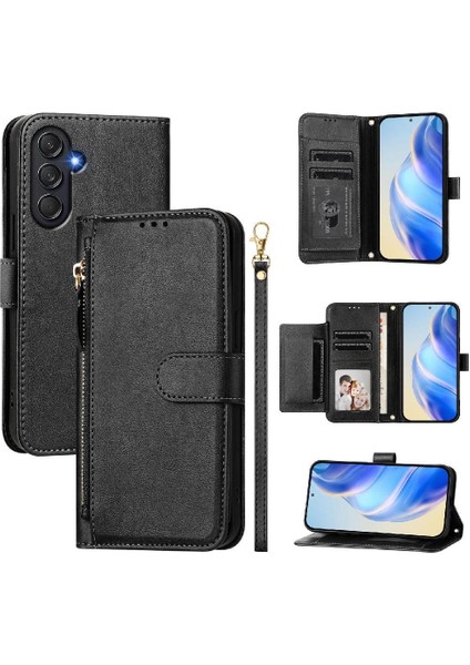 Samsung Galaxy M55 Premium Fermuarlı Deri Çapraz Askılı Uzun Askılı Cüzdan Kılıf Kapaklı Kartlıklı (Yurt Dışından)