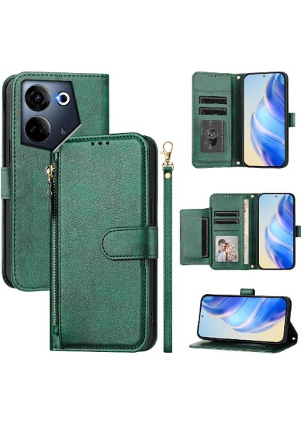 Tecno Camon 20 4g Premium Fermuarlı Deri Çapraz Askılı Uzun Askılı Cüzdan Kılıf Kapaklı Kartlıklı (Yurt Dışından)