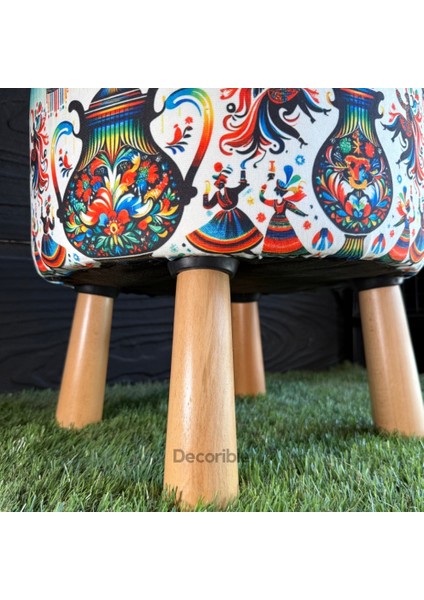 Renkli Etnik Esintiler Desenli Ayaklı Puf fiyatları