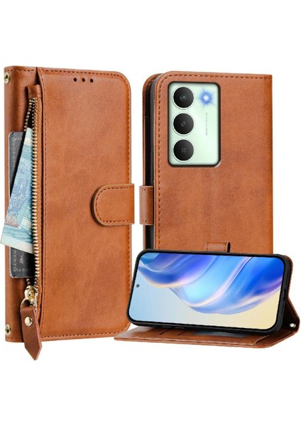 Realme 14X Premium Fermuarlı Deri Çapraz Askılı Uzun Askılı Cüzdan Kılıf Kapaklı Kartlıklı (Yurt Dışından)