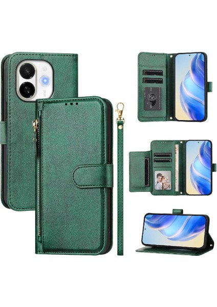 Tecno Spark 30C 5g Kart Tutucu Fermuar Pu Deri Manyetik Için Flip Case (Yurt Dışından)