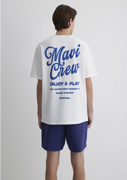 0612667-70057 Mavi Crew Baskılı Ekru Tişört fırsatları