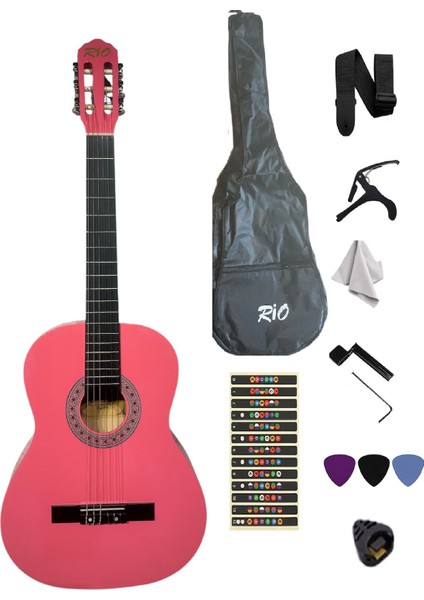 Klasik Gitar Seti Sap Ayarlı 4-4 Tamboy Kıııf Askı Kapo Sticker Pena Penalık Silme Bezi L Anahtarı