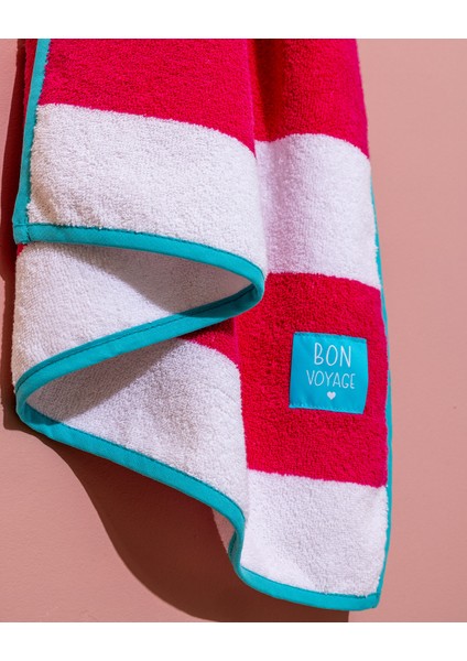 Biasse %100 Pamuk Plaj Havlusu - Beyaz/fuşya - 70X150 cm fırsatları