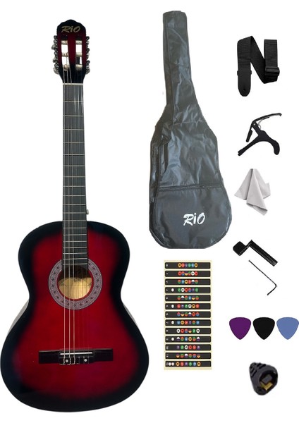 Klasik Gitar Seti Sap Ayarlı 4-4 Tamboy Kıııf Askı Kapo Sticker Pena Penalık Silme Bezi L Anahtarı
