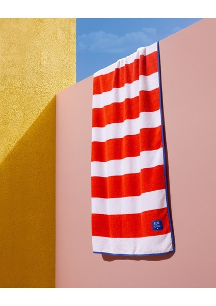 Biasse %100 Pamuk Plaj Havlusu - Beyaz/turuncu - 70X150 cm
