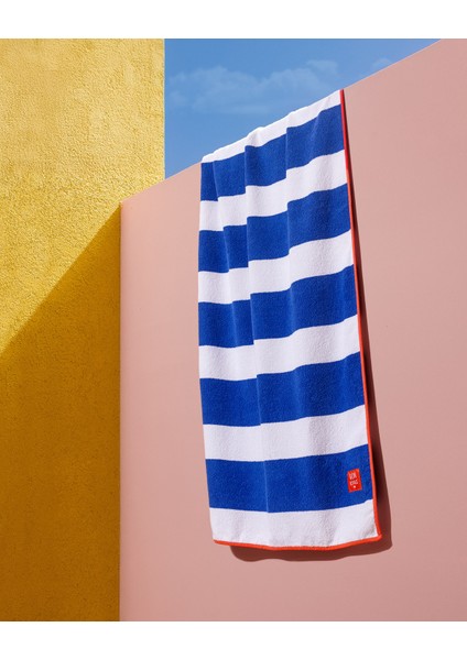 Biasse %100 Pamuk Plaj Havlusu - Beyaz/mavi - 70X150 cm