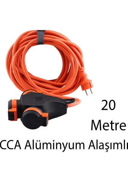 Monofaze Çoğaltıcı Seyyar Topraklı 3'lü Grup Priz Fiş 20 Metre Cca Kablo Uzatma Kablosu 3x2.5 mm