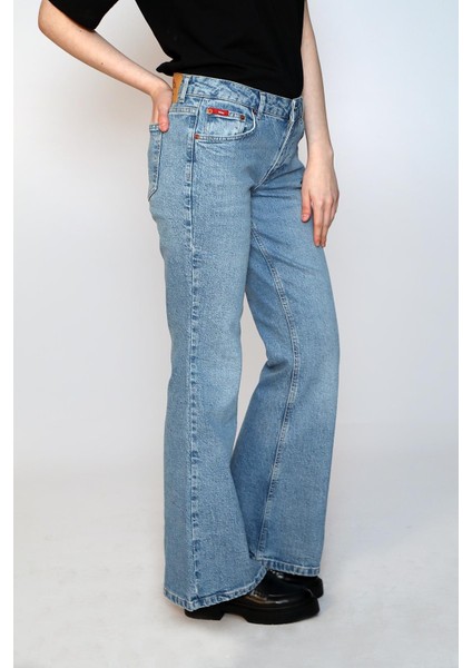 Luna Yüksek Bel Ispanyol Paça Kesim Geniş Paça Mavi Kadın Jean Pantolon fiyatları