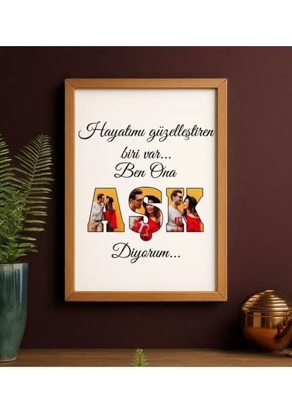 Kişiye Özel Fotoğraflı Aşk Tasarımlı Ahşap Çerçeveli Tablo-4 40X25CM, Sevgiliye Hediye, Ev Hediyesi, Arkadaşa Hediye