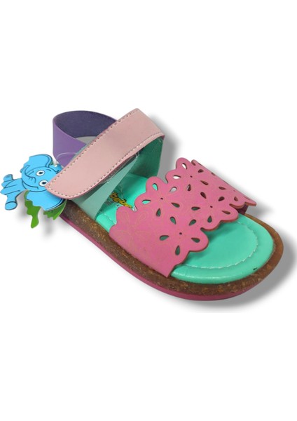 Şirinbebe 1554-20 Anatomik Desenli Tek Bant Çırtli Kız Çocuk Sandalet Pembe Yeşil 21-25