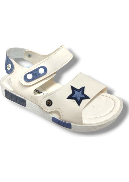 1542-20 Anatomik Çirt Bant Yıldız Erkek Çocuk Sandalet Beyaz Mavi 26-30