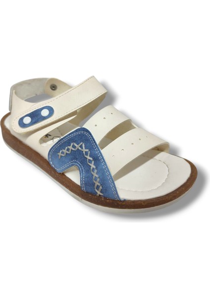 Şirinbebe 1565-20 Anatomik Dikiş Çirtli Erkek Çocuk Sandalet Beyaz Mavi 26-30
