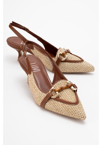 Osca Taba Hasır Tokalı Sivri Burun Kadın Topuklu Ayakkabı