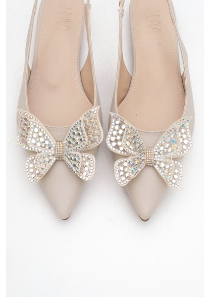 Orıol Bej Cilt Kelebek Taşlı Sivri Burun Arkası Açık Kadın Babet Ayakkabı fiyatları