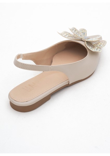 Orıol Bej Cilt Kelebek Taşlı Sivri Burun Arkası Açık Kadın Babet Ayakkabı indirimleri