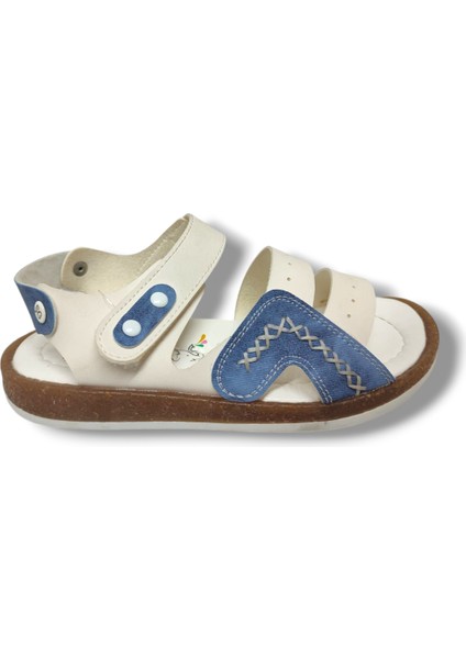 Şirinbebe 1565-20 Anatomik Dikiş Çirtli Erkek Çocuk Sandalet Beyaz Mavi 26-30