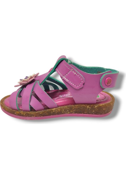 1556-20 Çiçek Deseli Tek Çirtli Kız Çocuk Sandalet Pembe 21-25 modelleri