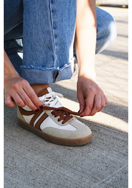 Kadın Sneaker Retro Çift Bağcıklı Spor Ayakkabı Forden Taba