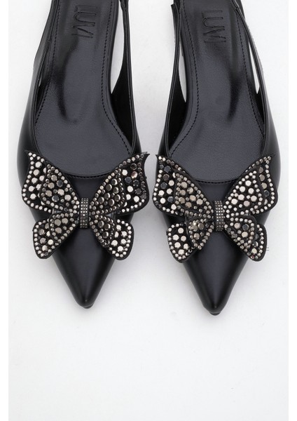 Orıol Siyah Cilt Kelebek Taşlı Sivri Burun Arkası Açık Kadın Babet Ayakkabı fiyatları