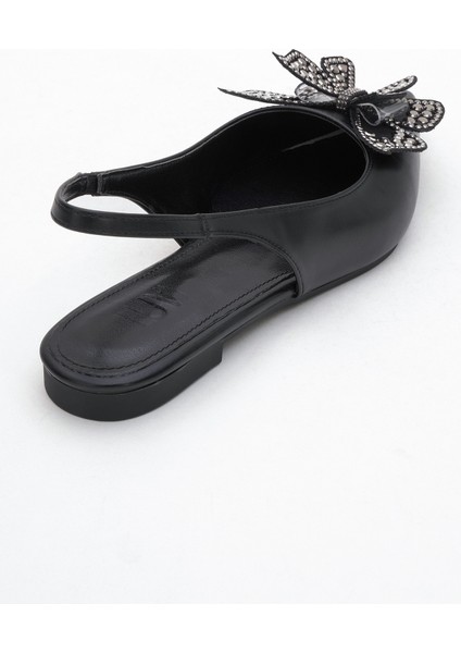 Orıol Siyah Cilt Kelebek Taşlı Sivri Burun Arkası Açık Kadın Babet Ayakkabı indirimleri