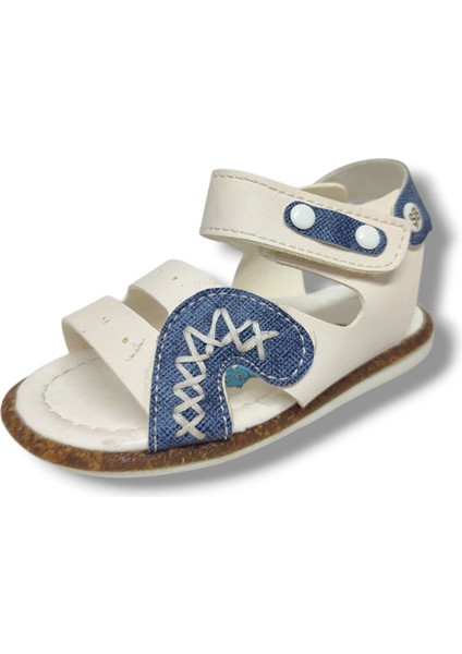 Şirinbebe 1568-20 Anatomik Dikiş Çirtli Erkek Çocuk Sandalet Beyaz Mavi 21-25