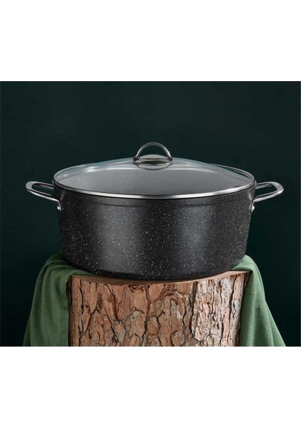 3109 - 2 Parça - Biogranit, 34X13,5 cm - 11 Litre, Büyük, Derin Tencere Siyah Gövde, Platin Detay