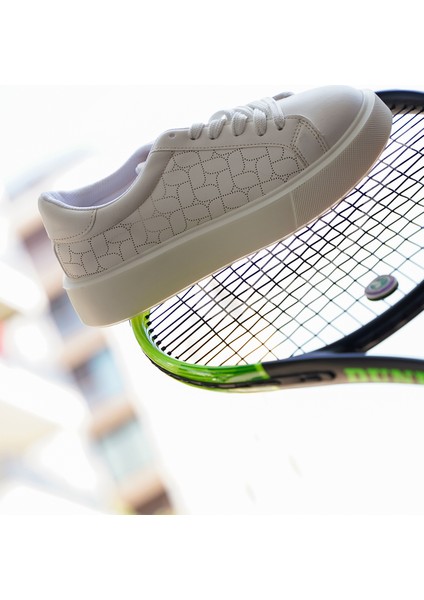 Kadın Sneaker Kalın Taban Desenli Bağcıklı Spor Ayakkabı Linay Beyaz