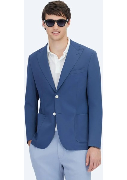 Indigo Desenli Modern Fit Ceket