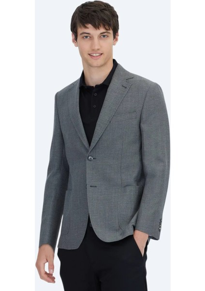 Antrasit Düz Modern Fit Yün Karışımlı Ceket
