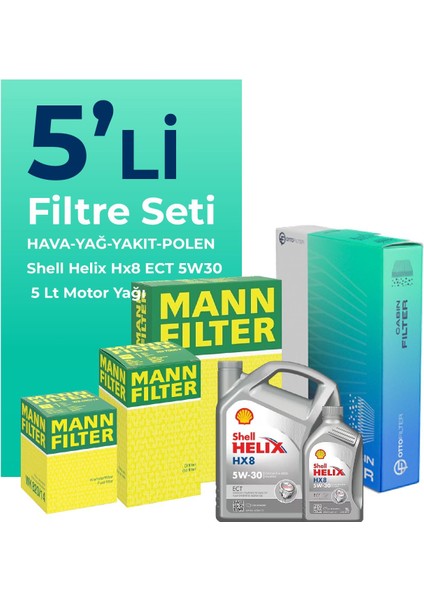 MANN Peugeot 407 2.0 Dizel Filtre Bakım Seti Shell Motor Yağlı (2004-2011) 5 Li