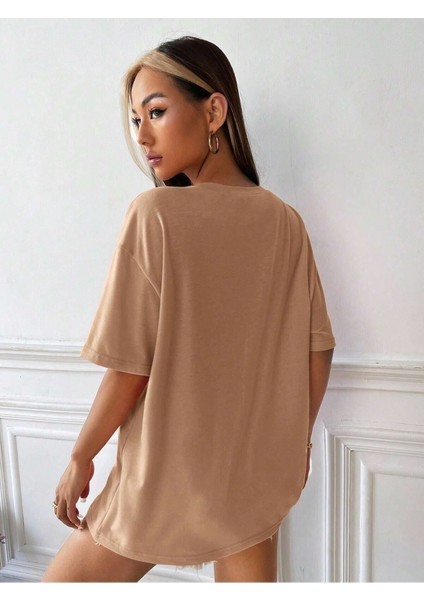 Kadın / Kız Aloha Baskılı Oversize T-Shirt Salaş Boyfirend modelleri