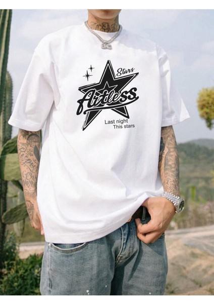 Stars Baskılı Oversize Erkek T-Shirt Salaş Boyfirend