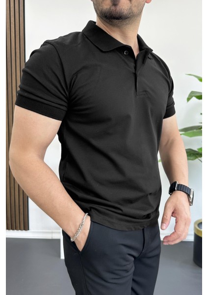 Erkek Slim Fit Düz Renk Pamuklu Soft Polo Tişört Siyah EDW365 fiyatları