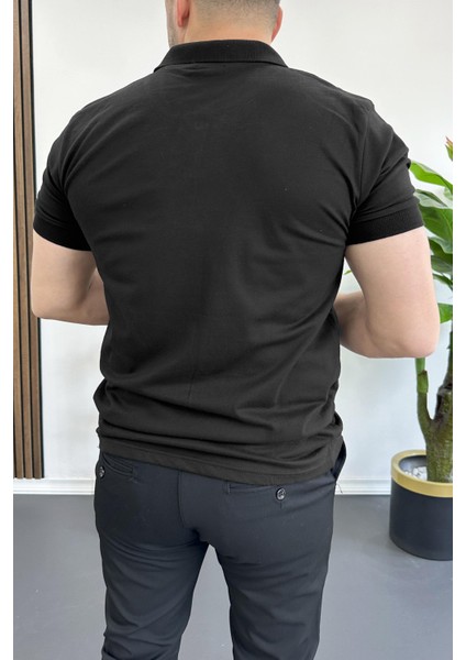 Erkek Slim Fit Düz Renk Pamuklu Soft Polo Tişört Siyah EDW365 modelleri