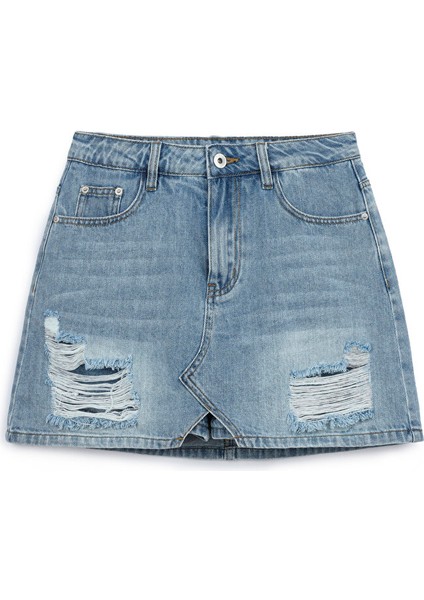 Eskitme Efektli Jean Şort Etek TS1250013070629 indirimleri