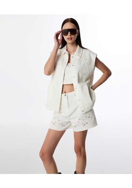 Işlemeli Non Denim Yelek TS1250007050018